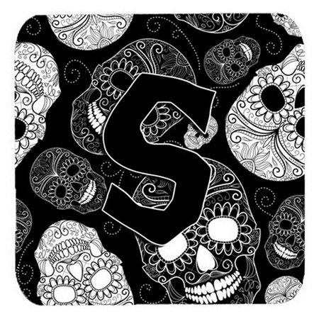 CAROLINES TREASURES Letter S Day Of The Dead Skulls Black Foam Coasters- Set of 4 CJ2008-SFC
